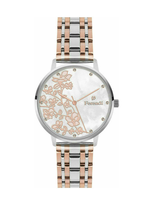 Ferendi Blossom Crystals Watch with Silver Metal Bracelet