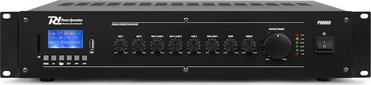 Power Dynamics PRM60 Integrated Commercial Amplifier 6 Channels 1 Zone 60W/100V Equipped with USB/Bluetooth Black