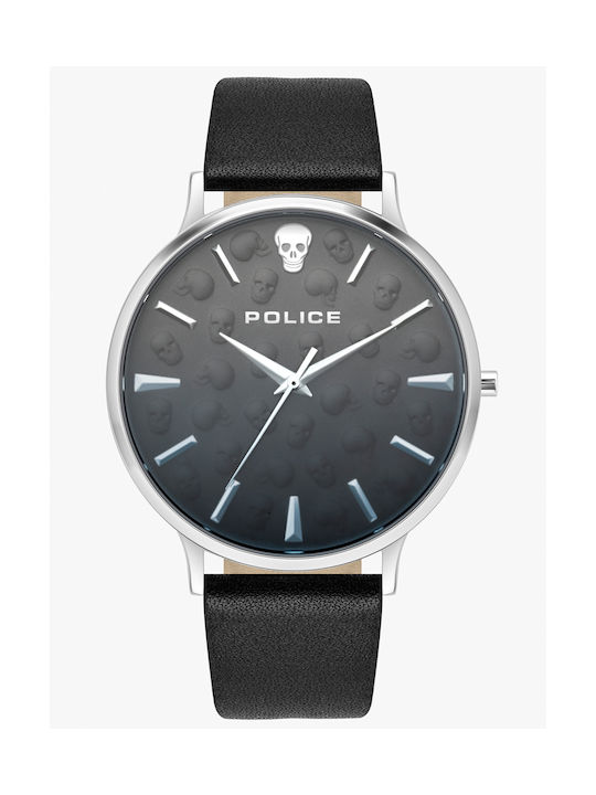 Police Tasman Watch Battery with Black Leather Strap