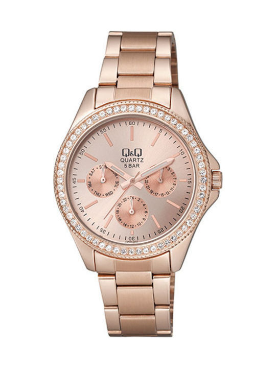 Q&Q Watch Chronograph with Pink Gold Metal Bracelet