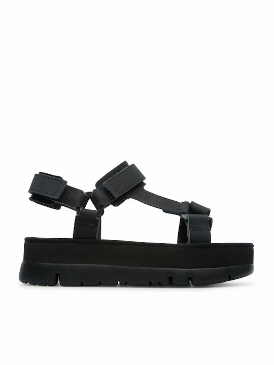 Oruga Up Leather Women's Flat Sandals Anatomic Sporty Flatforms in Black Color