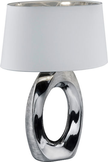 Trio Lighting Taba Ceramic Table Lamp for Socket E27 with White Shade and Silver Base