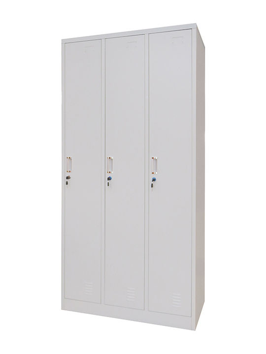 Dulap Metalic Galvanizat Cu Din Posibilitatea De Blocare Cu 3 Dulapuri Fără Picioare 90x45x185 Cm