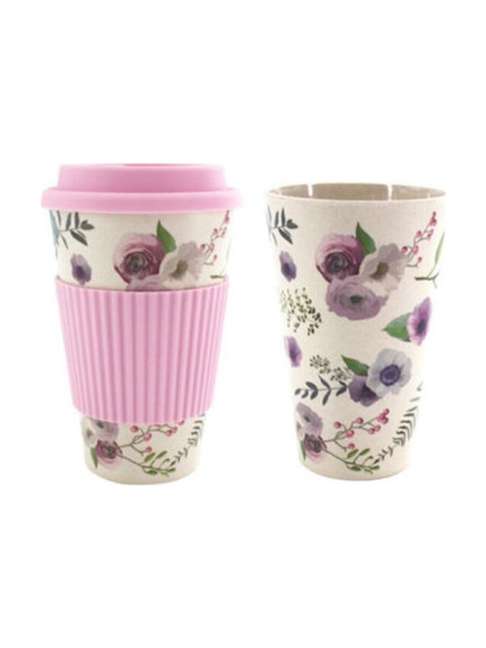 Κούπα Καφέ Οικολογική Ροζ Bamboo Cup with Lid Multicolour 400ml