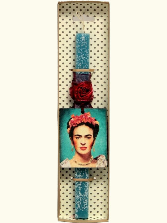 Великденска Свещ Квадратна Ароматна, Ръчно изработена и с Кутия Картина Frida Kahlo 30cm 30бр Син