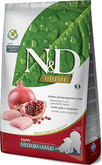 Farmina N&D Prime Puppy Medium & Maxi 12kg Dry Food Grain-Free for Medium & Large Breed Puppies with Chicken and Pomegranate