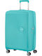 American Tourister Soundbox Spinner Expandable Large Hard Turquoise Suitcase With 4 Wheels Height 77cm