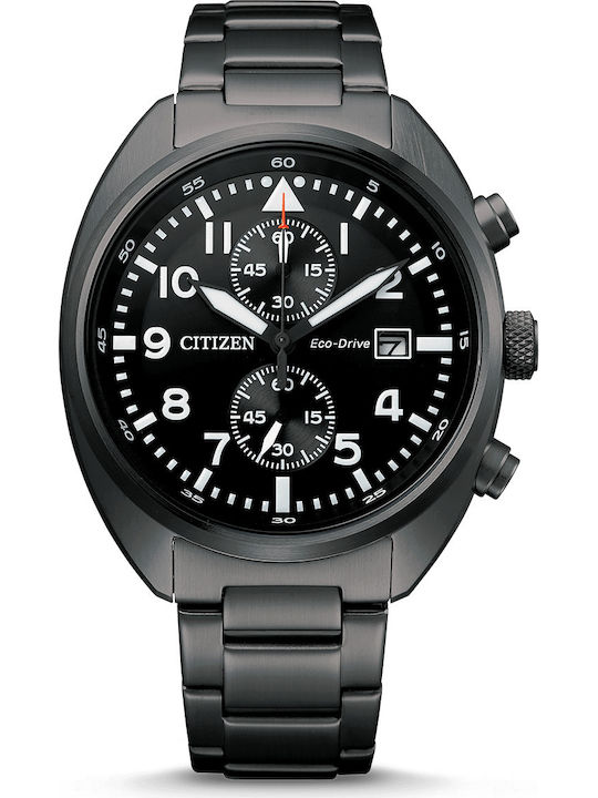 Citizen Ανδρικό Ρολόι 41mm Χρονογράφος Eco - Drive με Μαύρο Μεταλλικό Μπρασελέ