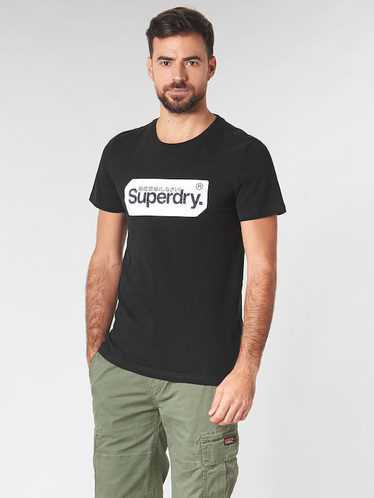 Superdry Core Logo Tag T-shirt Bărbătesc cu Mânecă Scurtă Negru