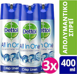 Dettol Καθαριστικό Επιφανειών Γενικής Χρήσης All In One Απολυμαντικό σε Spray Crisp Linen 400ml 3τμχ