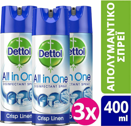 Dettol All In One Cleaning Spray General Use Disinfectant Crisp Linen 3x400ml