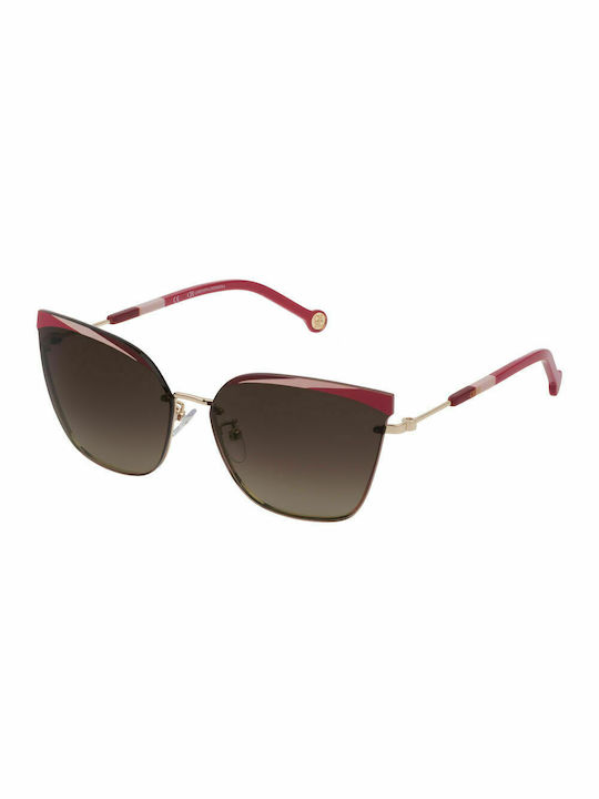 Carolina Herrera Women's Sunglasses with Multicolour Metal Frame and Brown Gradient Lens SHE147 0H33