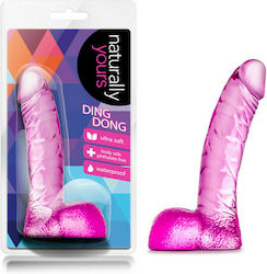 Naturally Yours Ding Dong Dildo realist cu Testicule și Ventuză Fuchsia 14cm