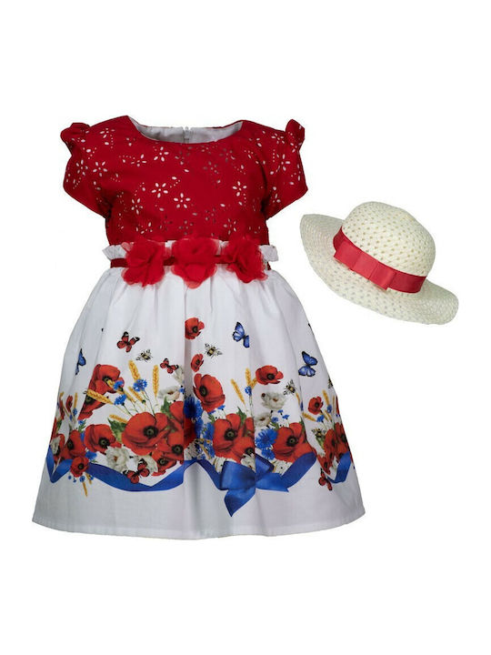 Children's Dress Short Sleeve Floral Set with Accessories Red