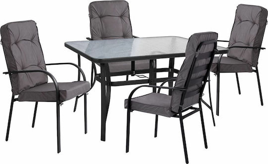Set Sala De Mese Pentru Exterior 5 Piese Gri Cu Perne