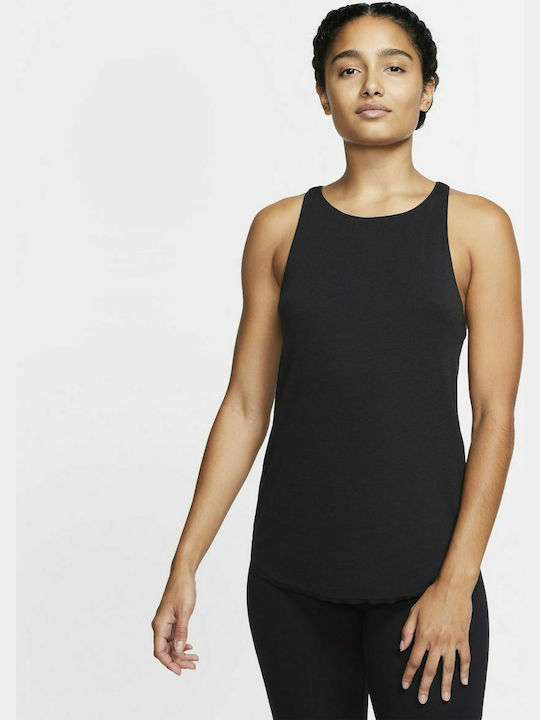 Nike Dri-Fit Yoga Αμάνικη Γυναικεία Αθλητική Μπλούζα Μαύρη