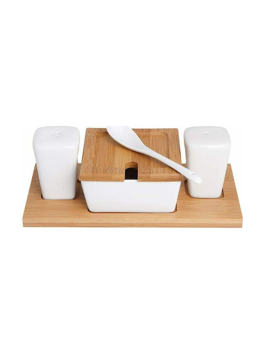 Set Sare și Piper Ceramică cu Suport White - Beige 6buc