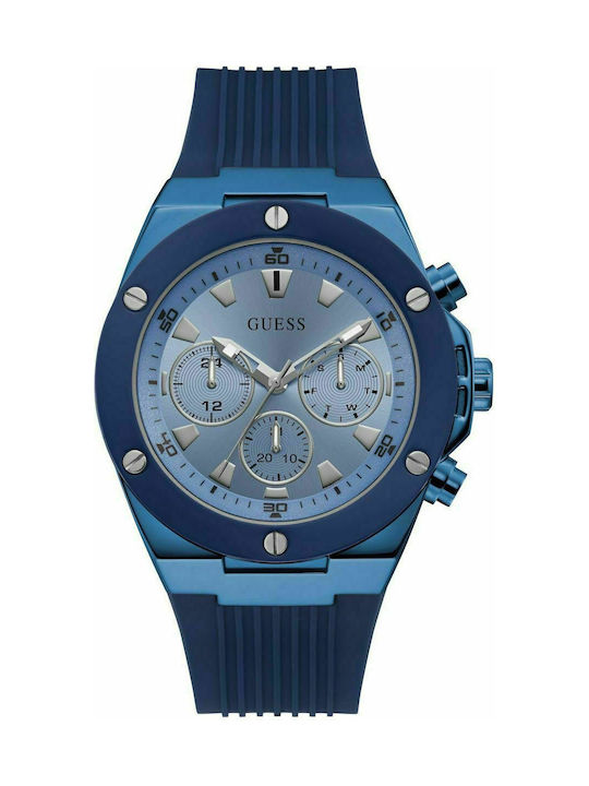 Guess Uhr Chronograph Batterie mit Blau Kautschukarmband GW0057G3