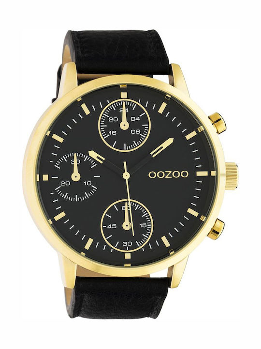 Oozoo Timepieces Ανδρικό Ρολόι 50mm Χρονογράφος Μπαταρίας με Μαύρο Δερμάτινο Λουράκι