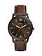 Fossil Minimalist Ανδρικό Ρολόι 44mm Μπαταρίας με Καφέ Δερμάτινο Λουράκι