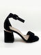 Envie Shoes Suede Women's Sandals with Ankle Strap Black with Chunky High Heel