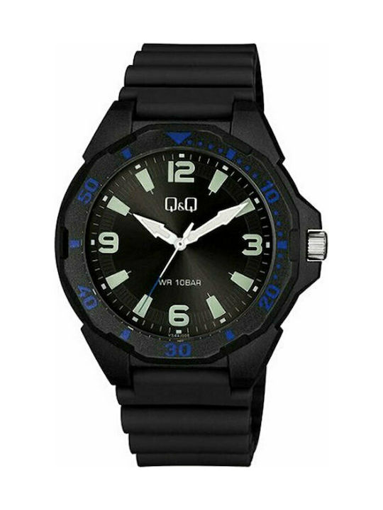 Q&Q Watch Battery with Black Rubber Strap VS44J008Y