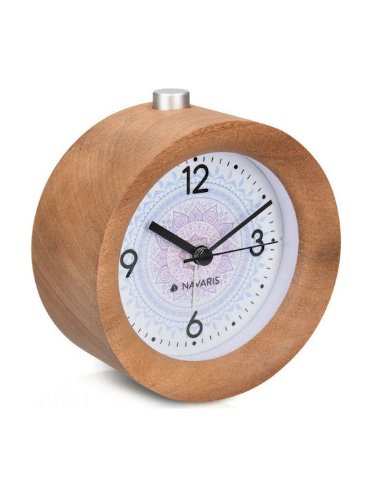 Navaris Analogue Wood Alarm Clock Design Indian Sun - Analogue Table Clock and Alarm Clock - Dark Brown - 46269.18.01