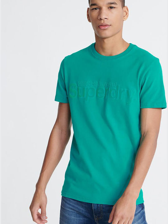 Superdry Core Faux Suede Ανδρικό T-shirt Τιρκουάζ με Λογότυπο