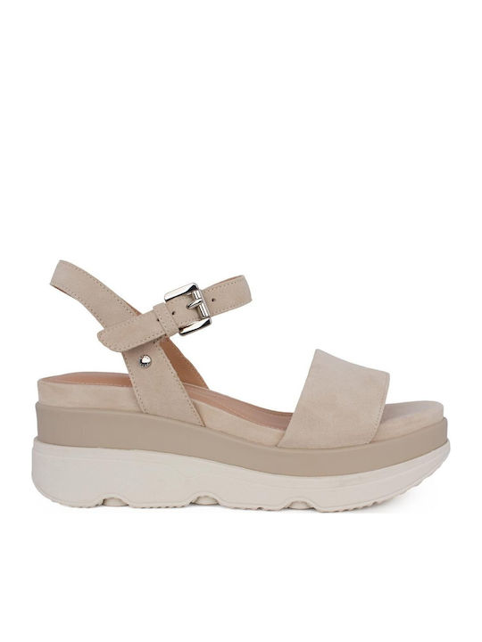 D Gardenia C Anatomic Women's Leather Ankle Strap Platforms Beige