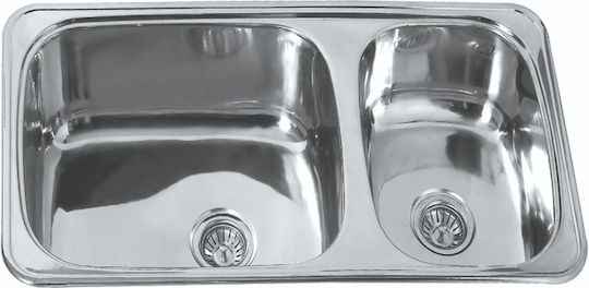 Gloria Uno-Due Finox Ένθετος Νεροχύτης Αριστερός Inox Σατινέ Μ100xΠ50cm Ασημί