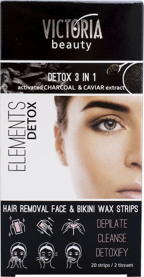 Victoria Beauty Detox 3 in 1 Enthaarungsstreifen für Gesicht & Körper mit anorganischem Kohlenstoff 20Stück