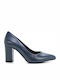 Leather Pointed Toe Blue High Heels
