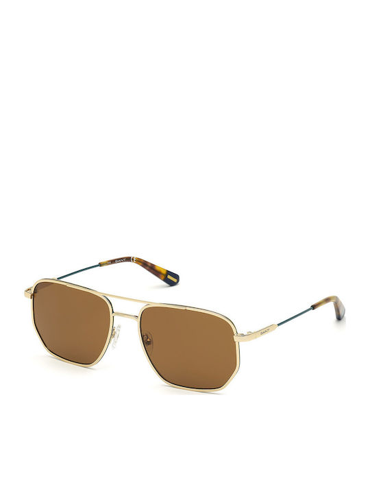 Gant Men's Sunglasses with Gold Tartaruga Metal Frame and Brown Lenses GA7118 32E