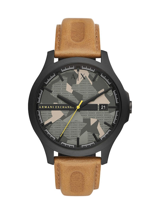 Armani Exchange Hampton Watch Battery with Brown Leather Strap