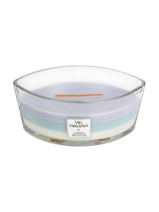 WoodWick Lumânare Aromată Borcan cu Aromă Trilogia de retragere liniștitoare Alb 453.6gr 1buc