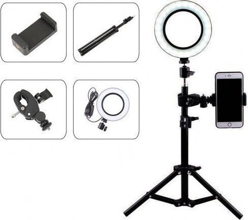 Ring Lamp Light LED USB Ring Light 16cm 3200 - 5600K με Τρίποδο Δαπέδου και Βάση για Κινητό
