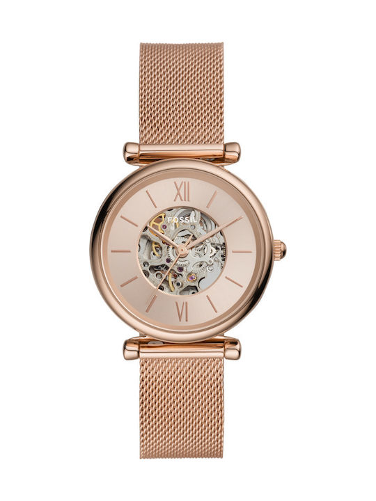 Fossil Carlie Women's Watch Automatic with Pink Gold Metal Bracelet