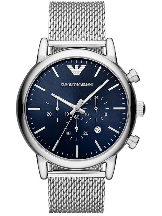 Emporio Armani Luigi Ανδρικό Ρολόι 46mm Χρονογράφος Μπαταρίας με Ατσάλινο Μπρασελέ Navy/Silver