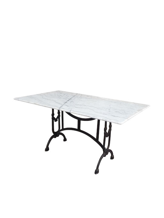 Outdoor Dinner Table with Marble Surface and Metal Frame White 140x80x72cm