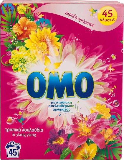 Omo Απορρυπαντικό Ρούχων σε Σκόνη με Άρωμα Τροπικά Λουλούδια & Ylang Ylang 2.52kg (45 Μεζούρες)