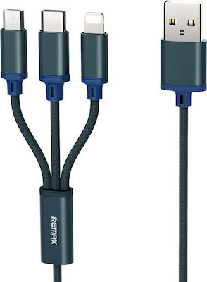 Remax Gition RC-131th Regular USB to micro USB / Type-C / Lightning Cable 2.8A Μπλε 1.15m