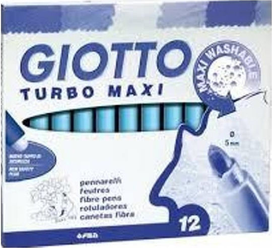 Giotto Turbo Maxi Light Blue Washable Drawing Markers 5mm Thick Set 12pcs