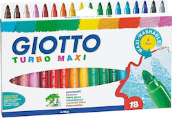 Giotto Turbo Maxi Washable Drawing Markers Thick Set 18 Colors