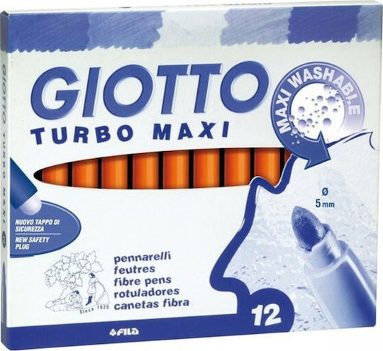 Giotto Turbo Maxi Orange Washable Drawing Markers 5mm Thick Set 12pcs