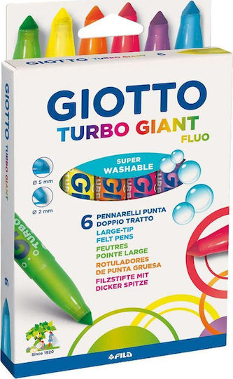 Giotto Turbo Giant Fluo Μαρκαδόροι Ζωγραφικής 7.5mm Χονδροί, Πλενόμενοι, Neon Σετ 6 χρώματα