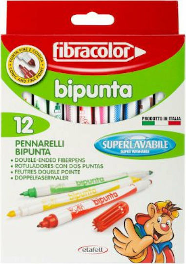 Fibracolor Bipunta Μαρκαδόροι Ζωγραφικής 2mm Λεπτοί, με Διπλή Μύτη, Πλενόμενοι Σετ 12 χρώματα