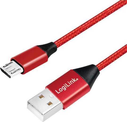 LogiLink 0.3m Braided USB 2.0 to micro USB Cable Red (CU0151)