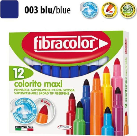 Fibracolor Colorito Maxi Μπλε Μαρκαδόροι Ζωγραφικής 6mm Χονδροί, Πλενόμενοι Σετ 12τμχ
