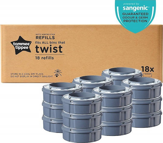 Tommee Tippee Twist and Click Replacement Bags for Bin White 18 Pieces