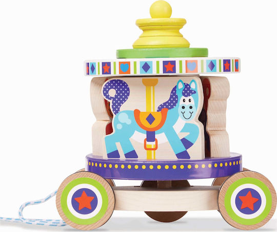 Melissa & Doug Pull-Along Toy First Spinning Carousel Pull Toy with Removable Play Pieces made of Wood for 18++ Months